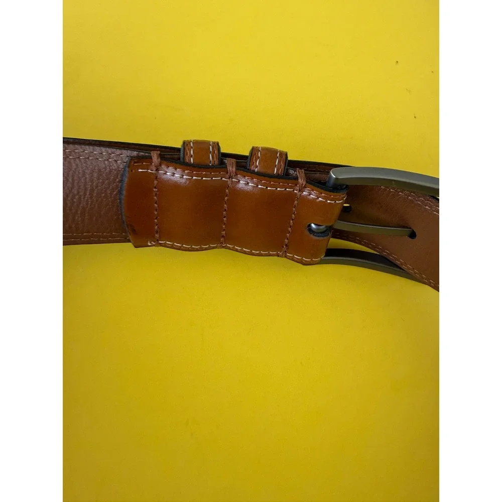NWOT Joseph Abboud Mens Brown Leather Belt Contrast Stitch Italy 42 Handmade